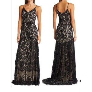 LULUS Flynn Black Lace Maxi Dress GOWN NUDE SLEEVELESS MERMAID SHEATH SIZE S NWT
